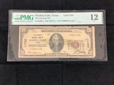 1929 $20 DOLLAR BILL BROWN SEAL NOTE. WICHITA FALLS **TEXAS**!!! Fine 12!!! - Image 1 of 3