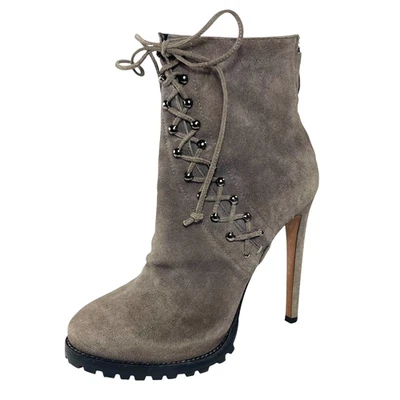 ALAIA Gray Suede Stiletto Ankle Boots Lace Up Zip Back Womens 38 8 - Image 1 of 4