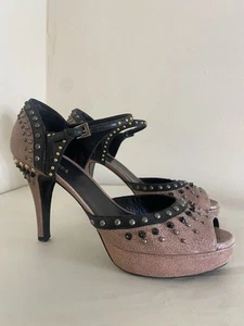 Prada vintage Mary jane studded heels pink black platform stiletto 39 1/2 9 Y2k - Picture 1 of 12
