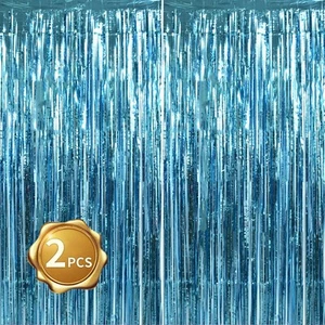 2 Pcs Light Blue Door Streamers Tinsel Curtain Party Backdrop Fringe Foil Wal... - Picture 1 of 6