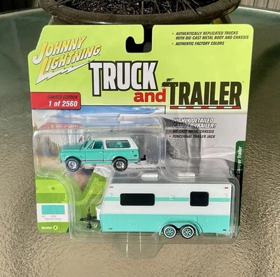 Johnny Lightning Truck and Trailer - 1970 Chevy Blazer with Camper - Teal Green - Image 1 of 3