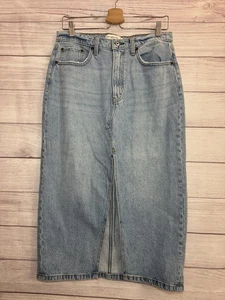 Falda vaquera Abercrombie & Fitch para mujer azul tiro alto abertura frontal midi nueva con etiquetas talla 30 - Imagen 1 de 12