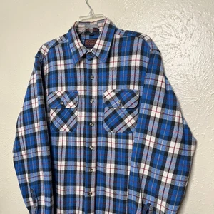 Camicia Woodland uomo L blu a quadri extra pesante flanella vintage Jugoslavia - Foto 1 di 14