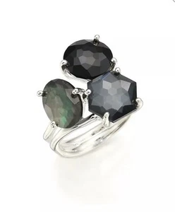IPPOLITA Rock Candy 3-Stone Sterling Silver Onyx Hematite Quartz Cluster Ring - Picture 1 of 5