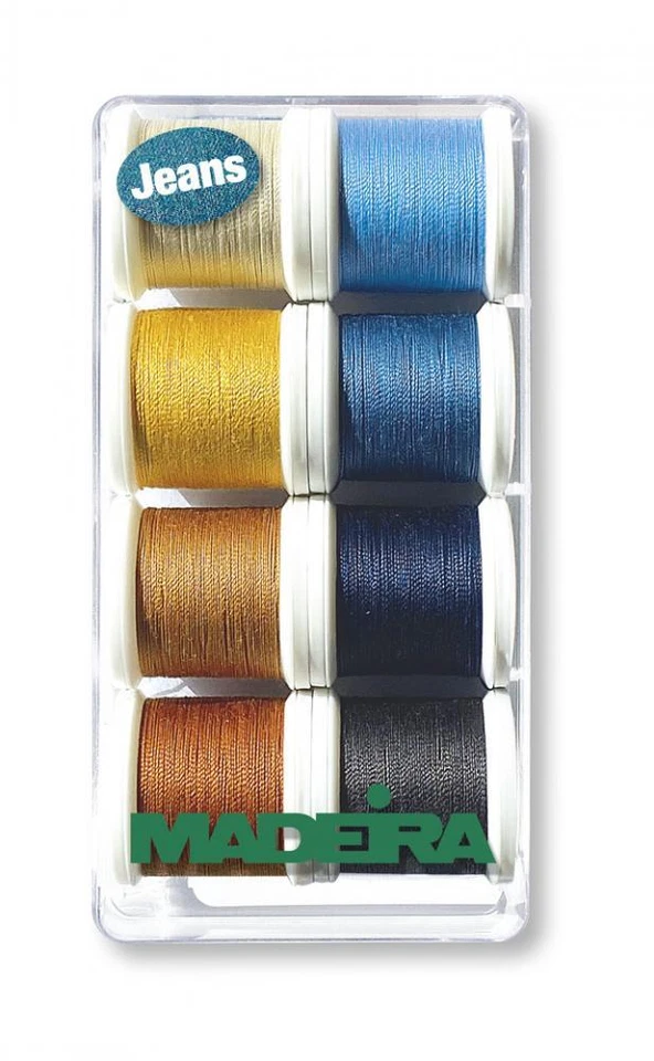 Madeira Aerofil Extra Stark Nr. 35 Garnbox Jeans (8 Farben / 100 m) gefüllt - Bild 1 von 1