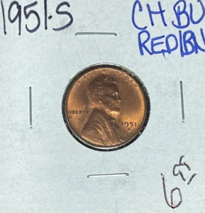 CENTAVO DE TRIGO LINCOLN 1951-S ~ CH/BU ROJO/BN ~ HERMOSA MONEDA ~ - Imagen 1 de 2