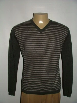 MENS TOSCANO V-NECK SWEATER SIZE M MERINO WOOL ACRYLIC GRAY STRIPED #240 - Image 1 of 4