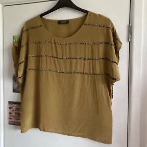 Gold Coloured Blouse With Bead Detail On Front, Cap Sleeve 12 By Selected Femme - Picture 1 of 9