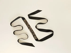 Bridal wedding prom dress crystal rhinestone sash belt on all black satin ribbon - Picture 1 of 7