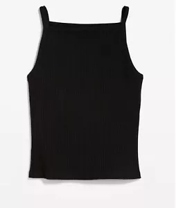 Women's Large Rib Knit Cami Tank Top Black Old Navy square neck Spaghetti straps - Picture 1 of 1