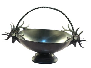 Vintage Silver Plated Stag Deer Elk Head Pedestal Decorative Bowl Home Decor - Picture 1 of 9