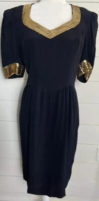 Vestido negro de lentejuelas doradas ESCADA MARGARETHA LEY DE COLECCIÓN TALLA 40 NUEVO CON ETIQUETAS ¡IMPRESIONANTE! Foto 1 de 4