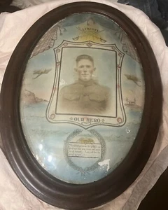 Vtg RARE 1920s World War 1 Frame cardboard photo Portrait Convex Glass Oval 23”. - Picture 1 of 23