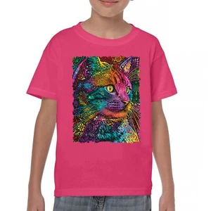 Lovable Cat Youth T-shirt Dean Russo Colorful Felis Catus Pattern Art Kids - Picture 1 of 50