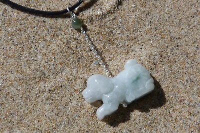 Zodiaco Cinese, Cane IN Giada, Ciondolo Argento, Giadeite, Simbolo Astrologico - Immagine 1 di 4