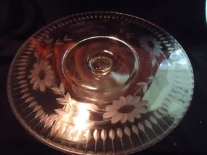 Antique Glass Pedestal Etched Cake Stand Cake Plate 11" Across Cut Glass Edge - Picture 1 of 7