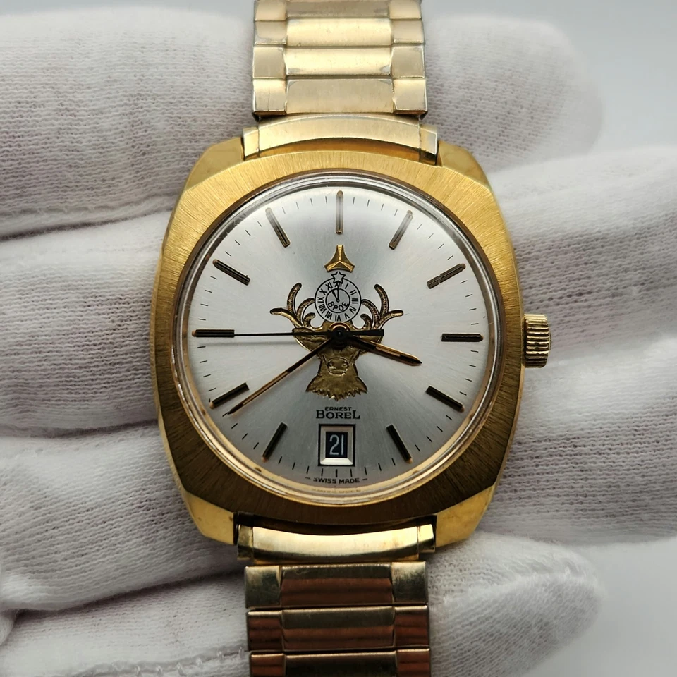 Reloj Automático Ernest Borel Para Hombre Vintage Tono Dorado con Acento de Alce BPOE Foto 1 de 4