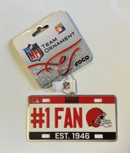 Cleveland Browns Christmas Tree Holiday Ornament - #1 Fan License Plate Metal - Picture 1 of 1