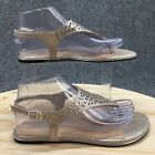 Solanz Sandals Womens 7.5M Dazzle Cut Out Thong Slingback Gold Faux Leather New
