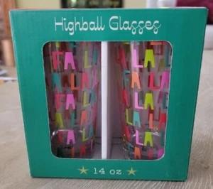 Gafas de vaso Highball Holiday Christmas 2 14 oz gráficos FA LA LA Navidad retro - Imagen 1 de 8