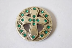 Nuevo Enmon Verde Rhinestone Cruz Concho Cuero Western Cinturón Redondo Plata Tack - Imagen 1 de 1
