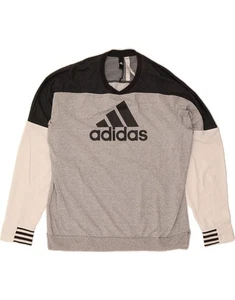 ADIDAS Mens Graphic Sweatshirt Jumper XL Grey Colourblock Cotton AF14 - Picture 1 of 3