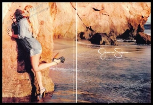 Jessica Simpson 2010s Print Advertisement (2 pages) 2013 Legs Beach Rocks Water - Picture 1 of 1