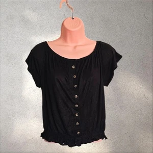 H&M off the shoulder black blouse top shirt size M spring smart casual - Picture 1 of 6