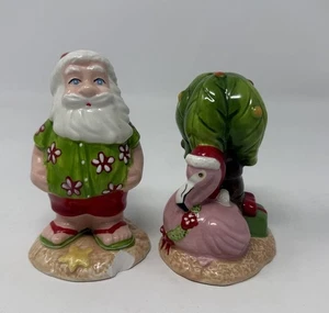 Santa & Flamingo Salt & Pepper Shakers Brighten The Season Wish You Were Here! - Picture 1 of 3