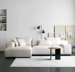 Modern White Sectional 113.8'' 4 Seat Sofa Couch L-Shaped Wool Living Room Sofa - Picture 1 of 6