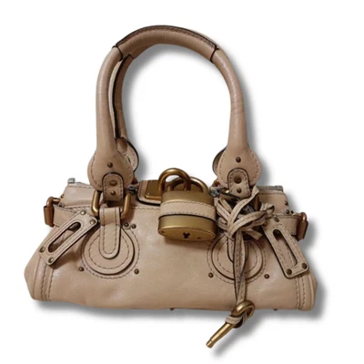 Chloé Paddington Mini Boston Handbag Leather Beige Padlock 12cm×24cm×14cm NNBt14 - Image 1 of 4