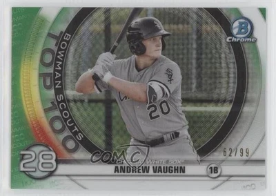2020 Bowman Scouts Top 100 Chrome Green Refractor /99 Andrew Vaughn #BTP-28 - Image 1 of 2