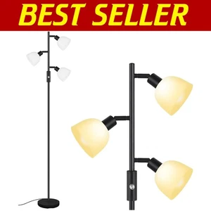 Elegant Adjustable Torchiere Floor Lamp with 3 Rotating Lights & LED Included - Picture 1 of 9