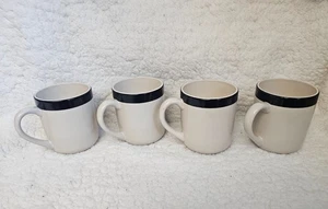 (Set of 4) Todays Home Coffee Tea Mugs Cups Beige & Blue Striped 4" Restaurant - Picture 1 of 10
