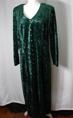 Vtg Velvet Green Maxi Dress Sz 20 W Faux Button Front Corset Back Dana Scott - Image 1 of 4