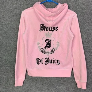 VINTAGE Juicy Couture Pink Velour Jacket Zip Up Hoodie SZ Large Y2K - Picture 1 of 10