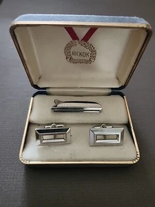 Vintage Hickok USA - Silver Cufflinks & Tie Clasp #163 - Picture 1 of 4