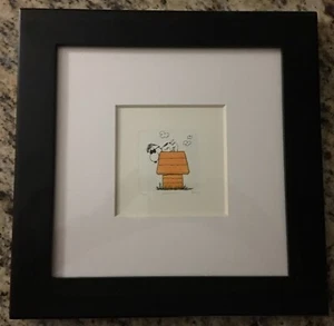 GERAHMTE PEANUTS Snoopy auf Hundehütte mit Sonnenbrille ÄTZUNG - Bild 1 von 4