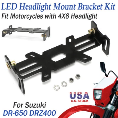 LED Headlight Mounting Bracket Kit For Suzuki DR-650 DRZ400 With 4X6 Headlight - Image 1 of 4