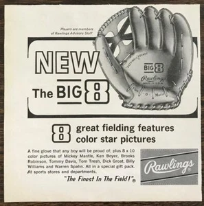 1964 Rawlings Big 8 Baseball Glove PRINT AD  - Picture 1 of 1