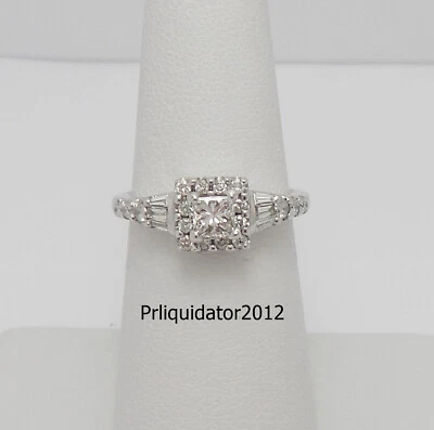 3/4CT Natural Diamond Halo Anniversary Engagement Wedding Ring 14K White Gold - Image 1 of 4