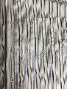 Tommy Hilfiger Striped Multicolor 80s 2Ply Cotton Button Up Shirt Mens Lg J2 - Picture 1 of 4