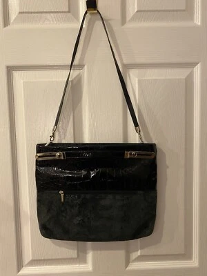 "Bolso de mano vintage Die Fratelli para mujer de cuero negro 13,5"" X 11 1/4""" Foto 1 de 4