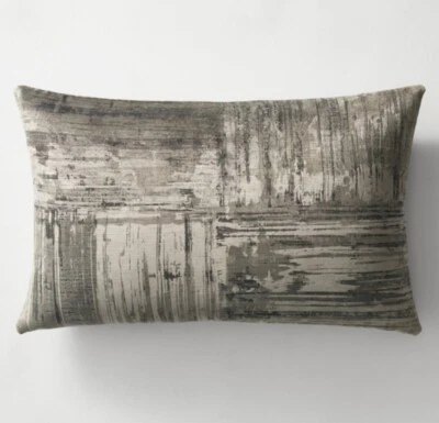 Restoration Hardware VELVET BRUSHSTROKE 4 SQUARE Pillow Cover Lumbar Fog/C/Bk NW - Image 1 of 4