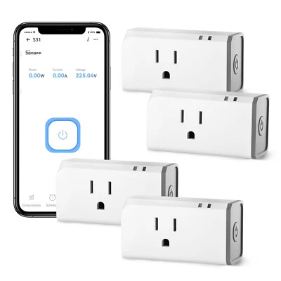 SONOFF S31 WiFi Smart Socket 15A,4200W 4 Pack Smart Plug Compatible Alexa Google - Image 1 of 4