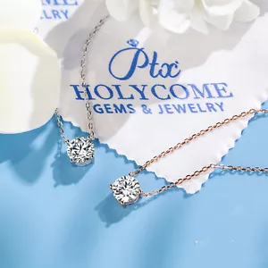 1CT S925 Classic 4 Prong Setting Necklace D Moissanite Pendant 18K Gold Plated - Picture 1 of 13
