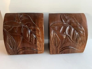 Vintage Koa Wood Bookends Anthurium Hawaii Tiki Mid Century Modern  - Picture 1 of 11