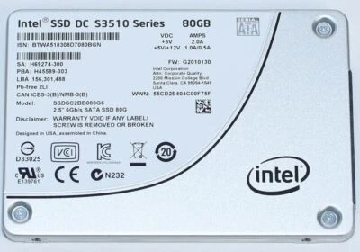 80GB Intel S3510 Series SSDSC2BB080G6 SATA 2.5 Internal Solid State Drive - Image 1 of 2