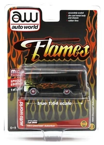  Chevrolet Suburban MiJo EX 1965 AUTO WORLD 1:64 *FLAMES* negro *nuevo en paquete* - Imagen 1 de 1