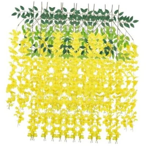Wisteria Hanging Flowers 12 Pack Wisteria Artificial Flowers Fake 12Pcs Yellow - Picture 1 of 7